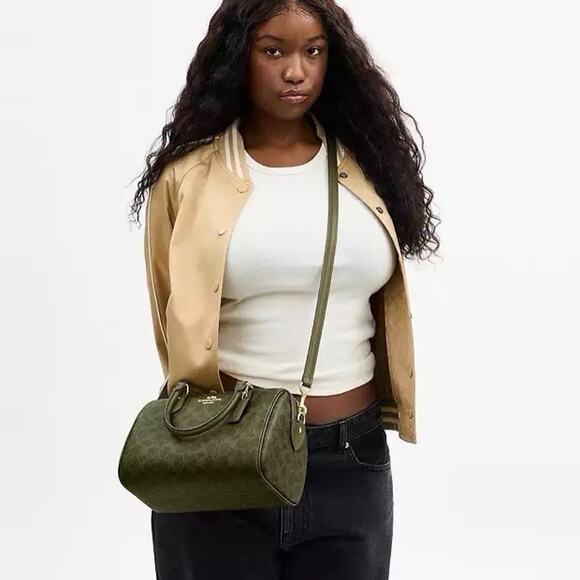 NWT Coach Rowan Satchel Bag In Signature Canvas CV961 Gold/Olive - Picture 6 of 10